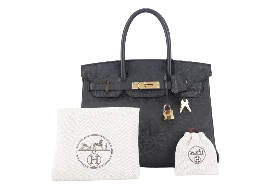 HERMES BIRKIN 30 STAMP A (YEAR 2017) BLACK EPSOM GOLD HARDWARE WITH LOCK&KEYS AND DUST COVER