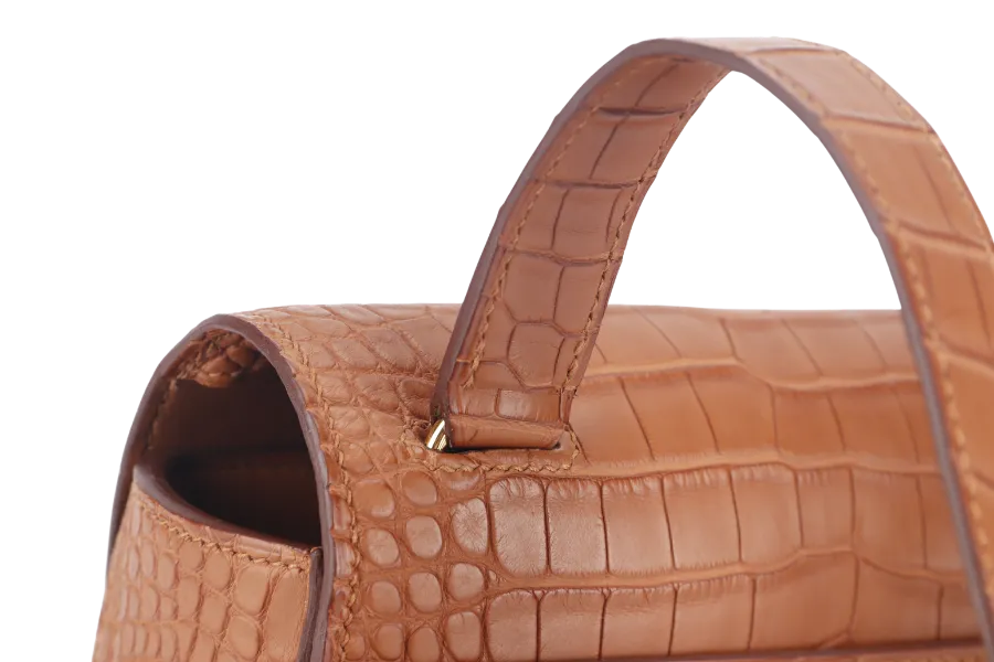 HERMES DELLA CAVALLERIA MINI STAMP B (YEAR 2023) ALLIGATOR MISSI GOLD WITH DUST COVER AND BOX