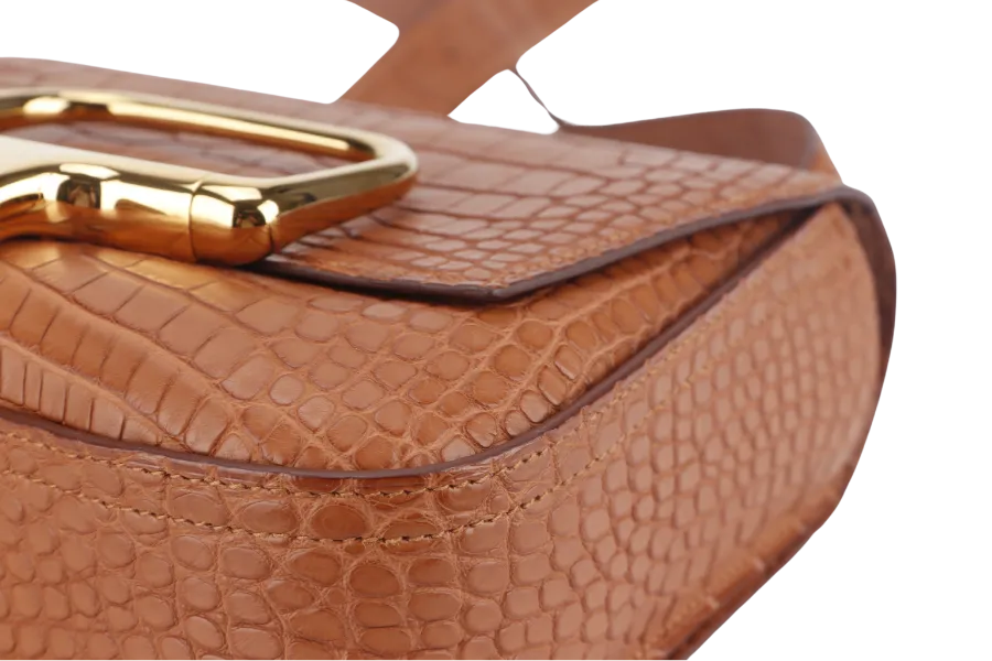 HERMES DELLA CAVALLERIA MINI STAMP B (YEAR 2023) ALLIGATOR MISSI GOLD WITH DUST COVER AND BOX