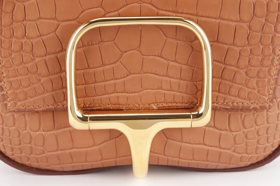 HERMES DELLA CAVALLERIA MINI STAMP B (YEAR 2023) ALLIGATOR MISSI GOLD WITH DUST COVER AND BOX