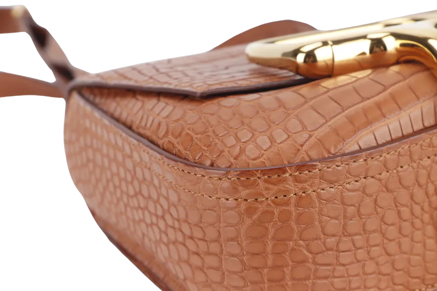 HERMES DELLA CAVALLERIA MINI STAMP B (YEAR 2023) ALLIGATOR MISSI GOLD WITH DUST COVER AND BOX