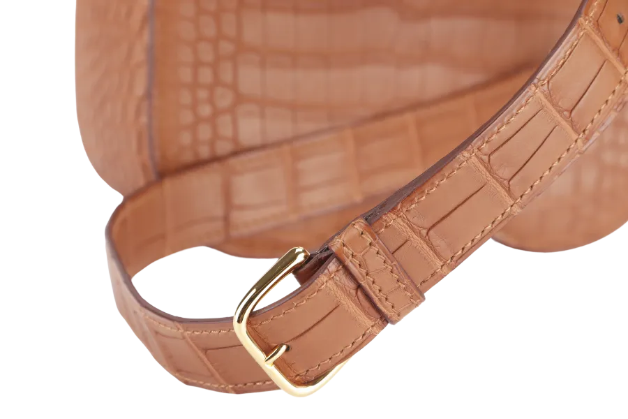 HERMES DELLA CAVALLERIA MINI STAMP B (YEAR 2023) ALLIGATOR MISSI GOLD WITH DUST COVER AND BOX
