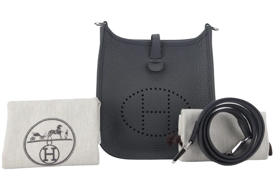 HERMES EVELYNE TPM STAMP W (YEAR 2024) GRIS MISTY CLEMENCE SILVER HARDWARE WITH STRAPS AND DUST COVER