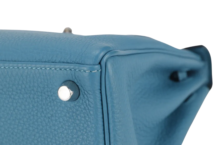 HERMES KELLY 25 STAMP R (YEAR 2014) RETOURNE TURQUOISE TOGO SILVER HARDWARE WITH LOCK&KEYS, RAINCOAT AND DUSTC COVER