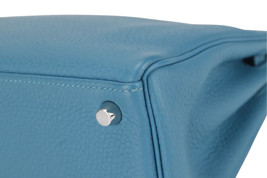 HERMES KELLY 25 STAMP R (YEAR 2014) RETOURNE TURQUOISE TOGO SILVER HARDWARE WITH LOCK&KEYS, RAINCOAT AND DUSTC COVER