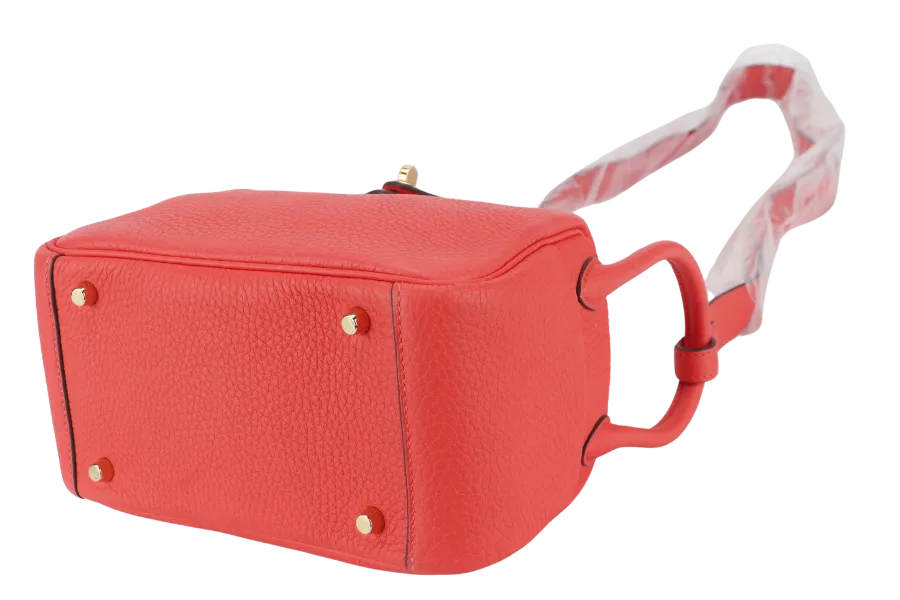 HERMES MINI LINDY STAMP Y (YEAR 2021) ROSE TEXAS CLEMENCE GOLD HARDWARE WITH DUST COVER