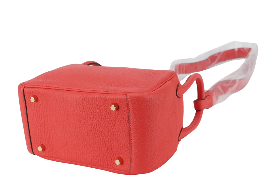 HERMES MINI LINDY STAMP Y (YEAR 2021) ROSE TEXAS CLEMENCE GOLD HARDWARE WITH DUST COVER