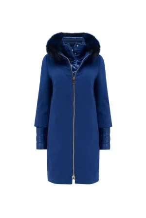 Herno Women’s Fur Trim Cashmere Coat Blue