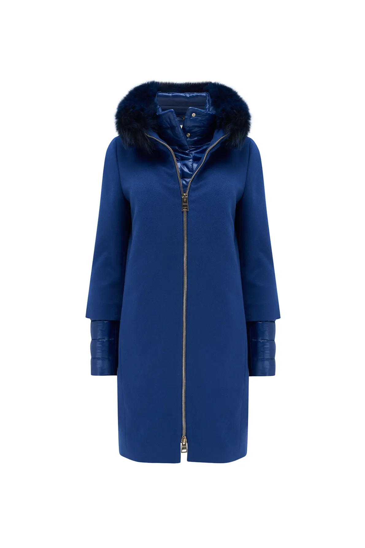 Herno Women’s Fur Trim Cashmere Coat Blue