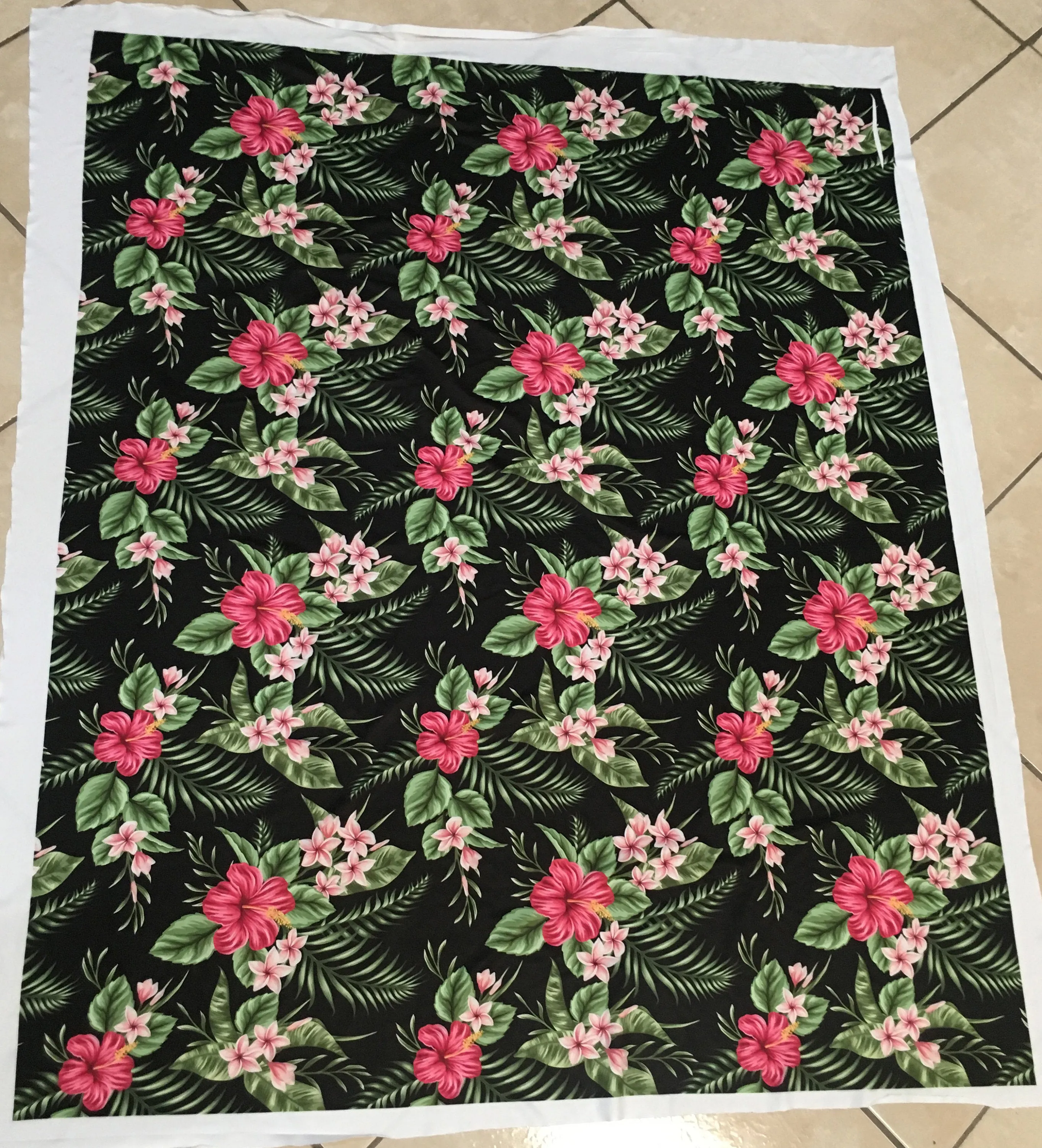 Hibiscus Flowers Black Fabric Floral Pattern Printed By the Yard