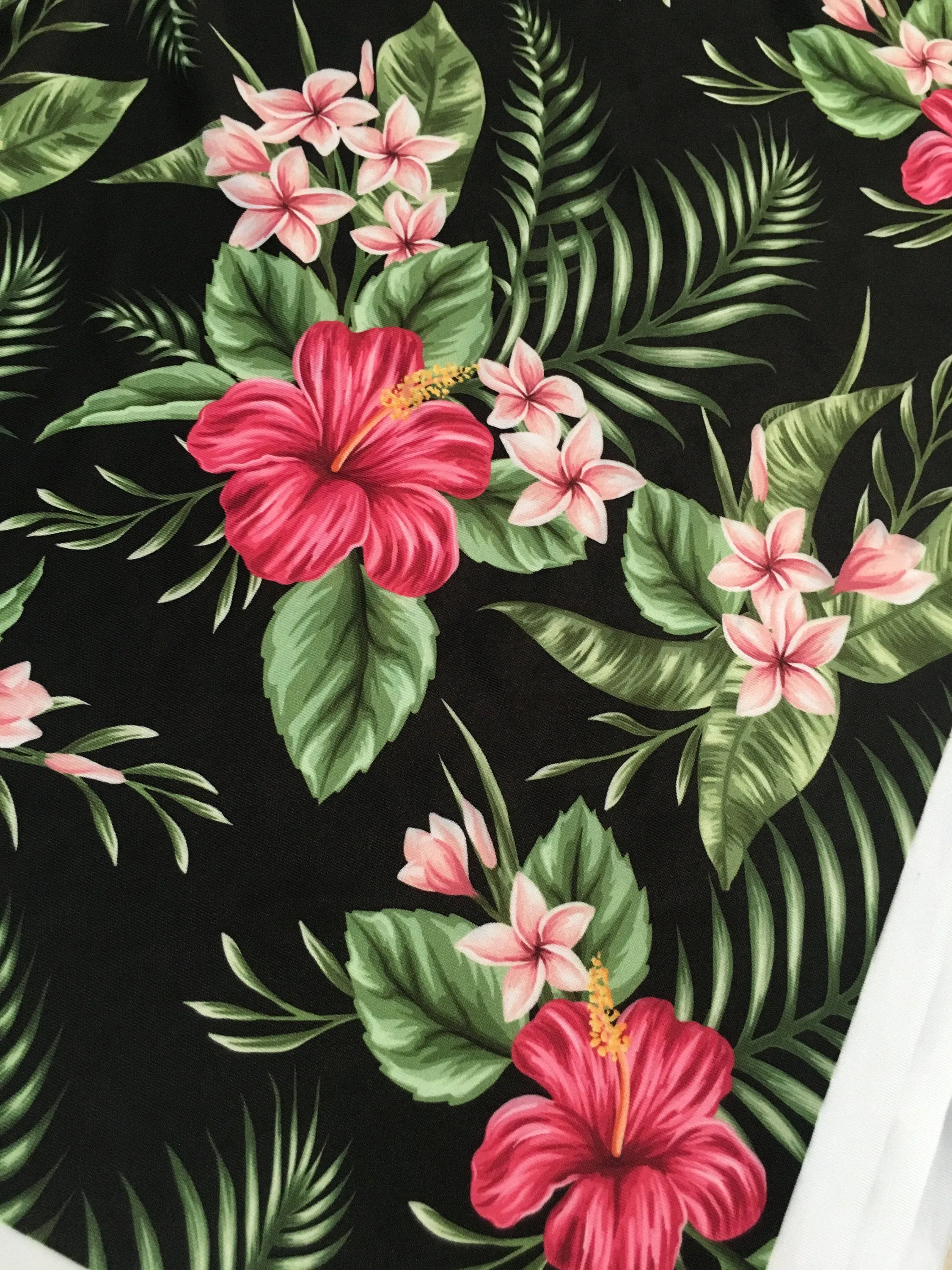 Hibiscus Flowers Black Fabric Floral Pattern Printed By the Yard