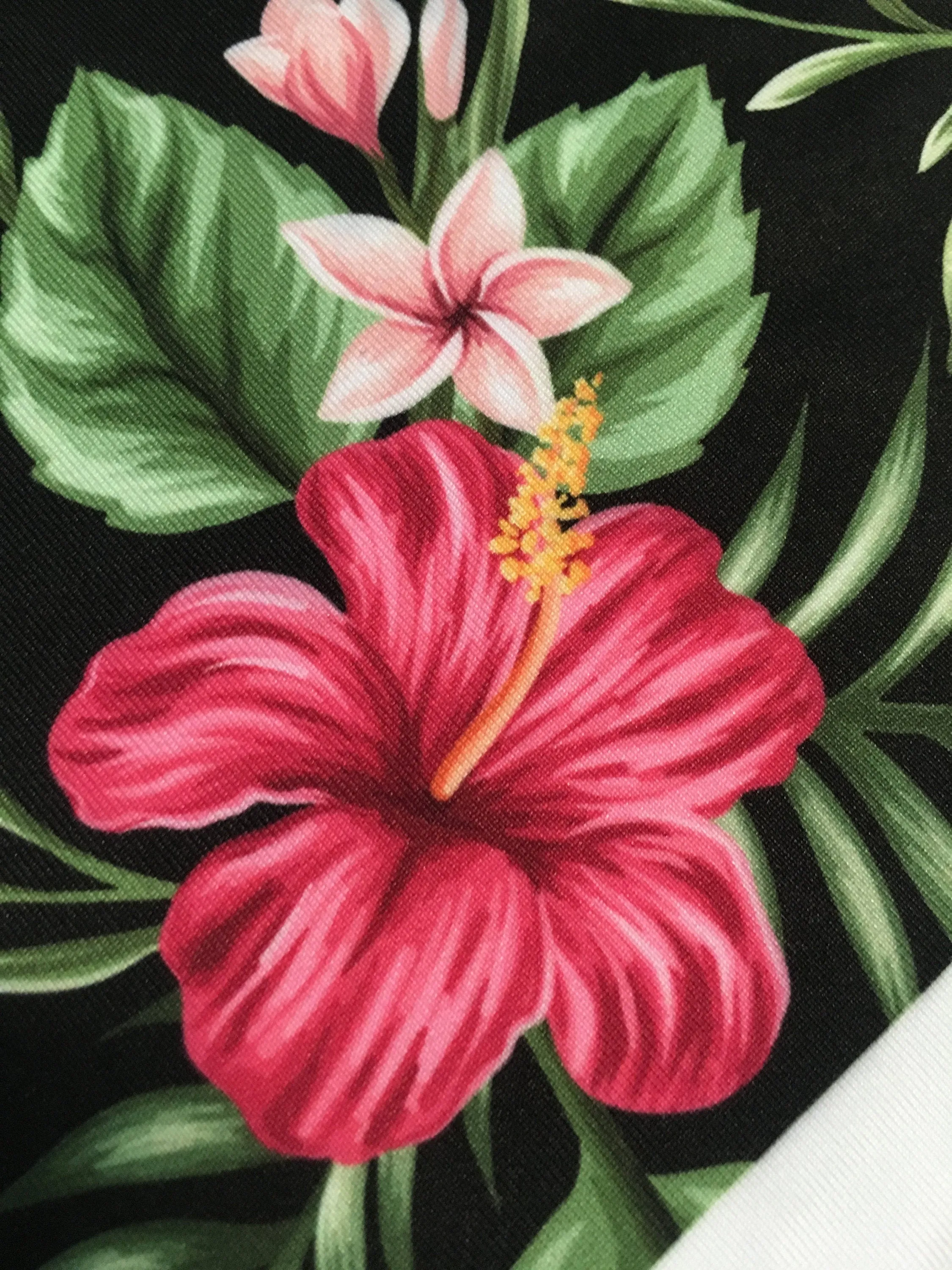Hibiscus Flowers Black Fabric Floral Pattern Printed By the Yard