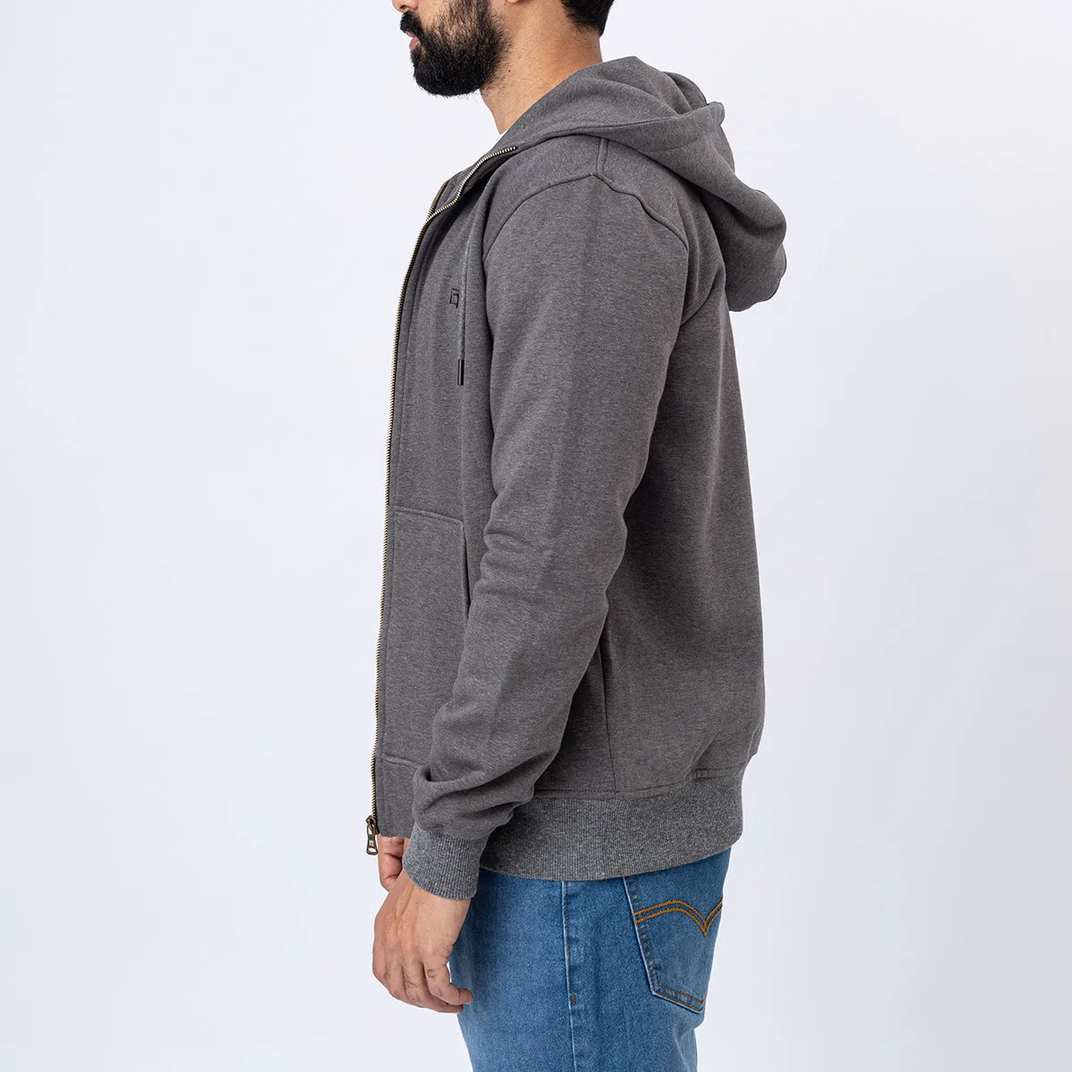 High Neck Melton Zipper⁩ . Charcoal Gray