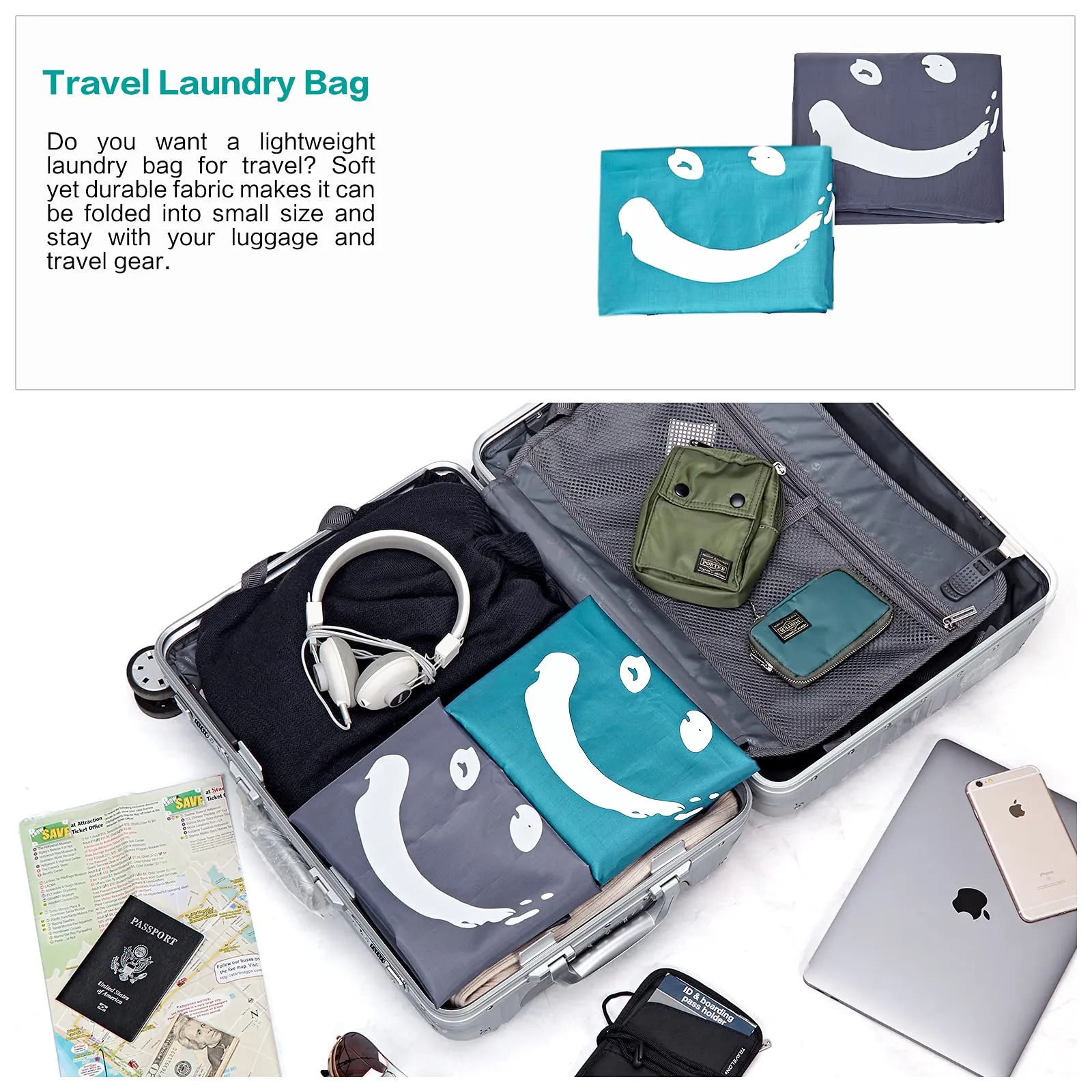 HOMEST 2 Pack XL Travel Laundry Bag, Dirty Clothes Organizer, Easy Fit a Laundry Hamper
