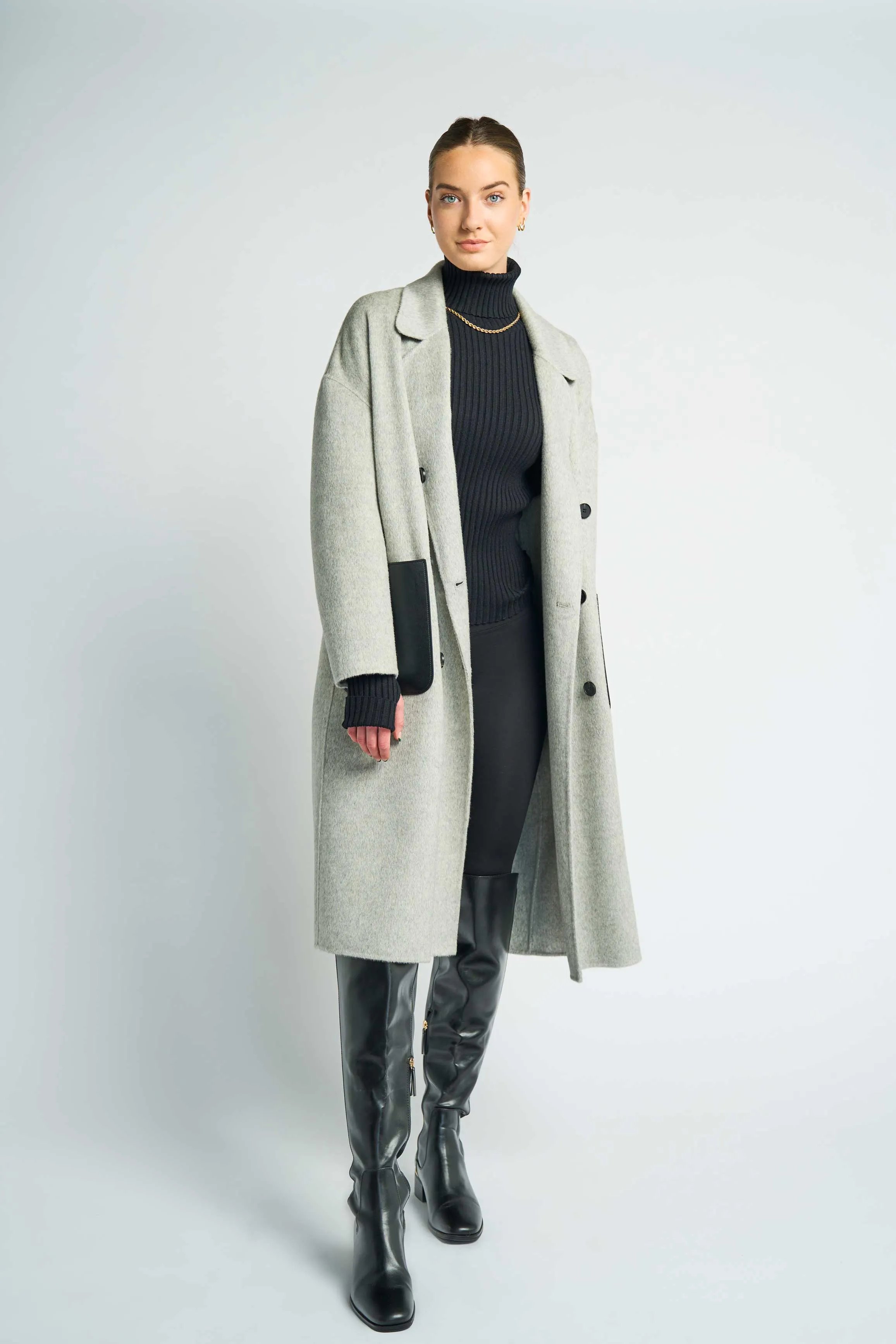 JL107A Marie Vicuña blended oversized coat - Light Gray