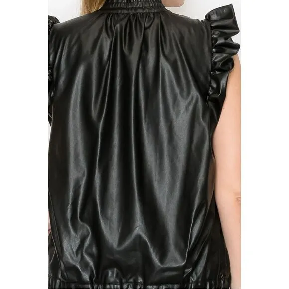 JOH. NWT Sleeveless Ruffle Jaide Leather Zip Up Vest XS