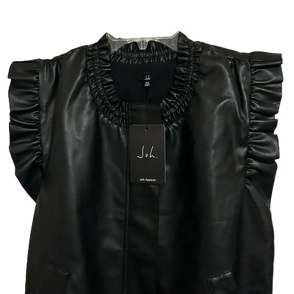 JOH. NWT Sleeveless Ruffle Jaide Leather Zip Up Vest XS