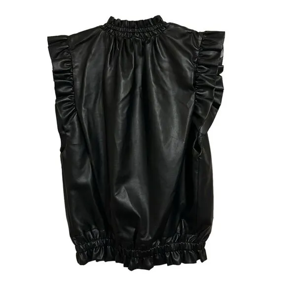 JOH. NWT Sleeveless Ruffle Jaide Leather Zip Up Vest XS