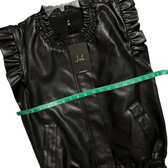 JOH. NWT Sleeveless Ruffle Jaide Leather Zip Up Vest XS