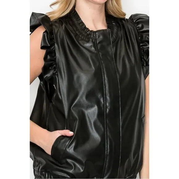 JOH. NWT Sleeveless Ruffle Jaide Leather Zip Up Vest XS
