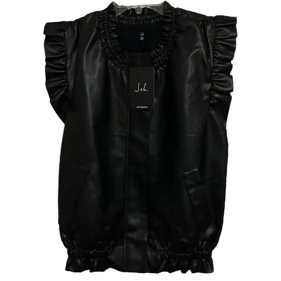 JOH. NWT Sleeveless Ruffle Jaide Leather Zip Up Vest XS