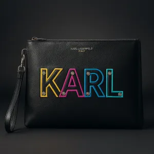 Karl Lagerfeld Paris Black Clutch – Bold KARL Rainbow Edition 🌈🖤