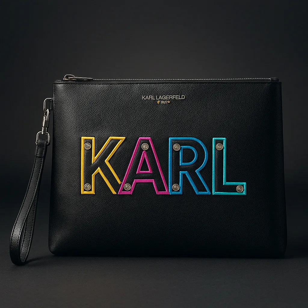 Karl Lagerfeld Paris Black Clutch – Bold KARL Rainbow Edition 🌈🖤