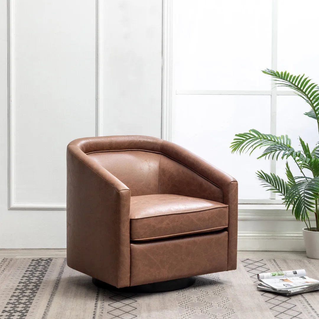 Kiersten 28.7" Wide Vegan Leather Swivel Barrel Chair Sand & Stable™ Leather Type: Walnut Faux Leather