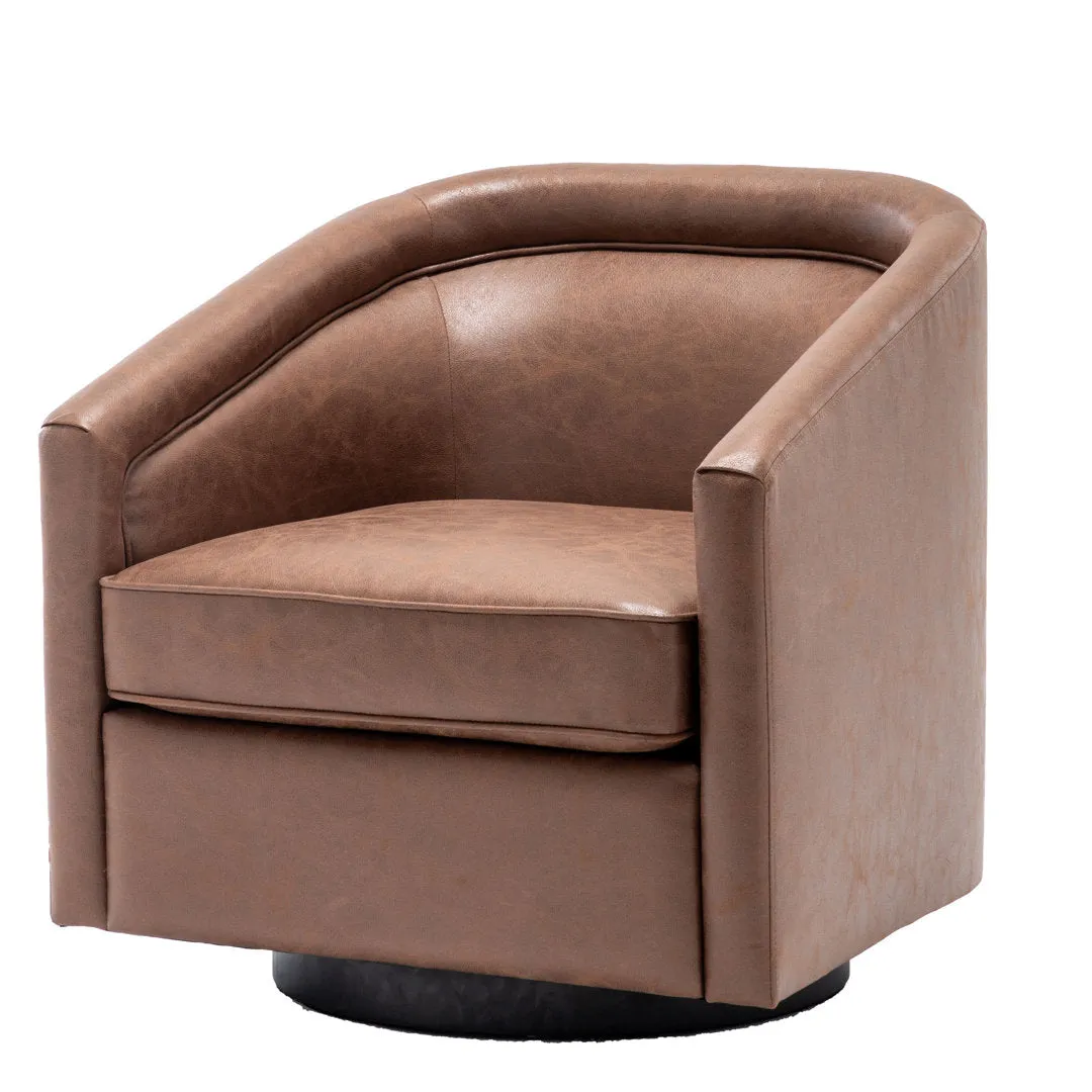 Kiersten 28.7" Wide Vegan Leather Swivel Barrel Chair Sand & Stable™ Leather Type: Walnut Faux Leather