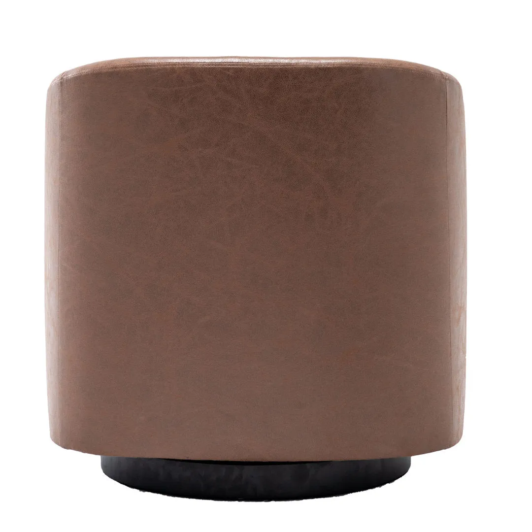 Kiersten 28.7" Wide Vegan Leather Swivel Barrel Chair Sand & Stable™ Leather Type: Walnut Faux Leather