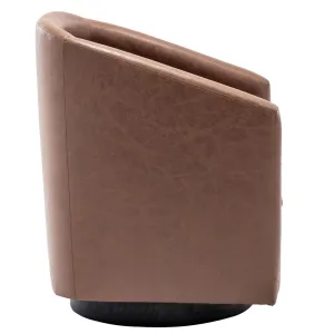 Kiersten 28.7" Wide Vegan Leather Swivel Barrel Chair Sand & Stable™ Leather Type: Walnut Faux Leather