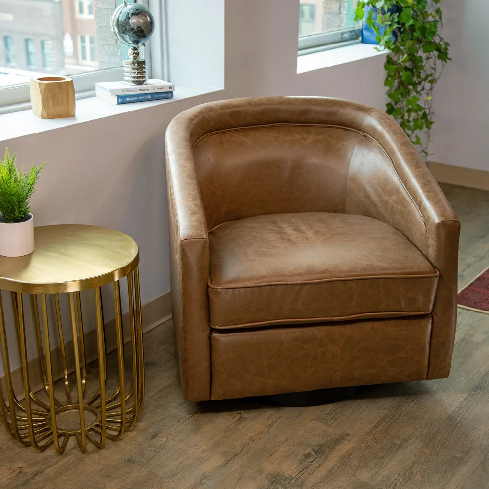 Kiersten 28.7" Wide Vegan Leather Swivel Barrel Chair Sand & Stable™ Leather Type: Walnut Faux Leather