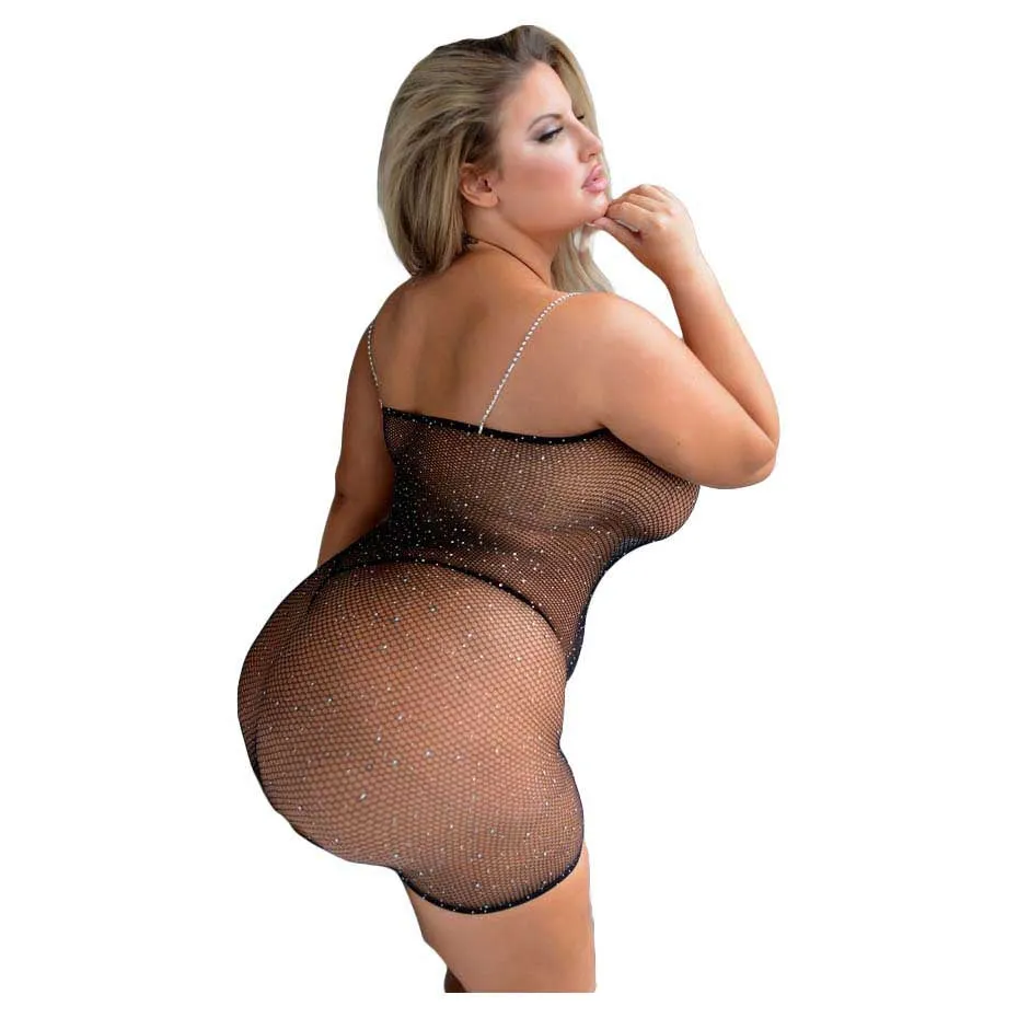 Killer Legs Shimmery Rhinestone Fishnet Dress