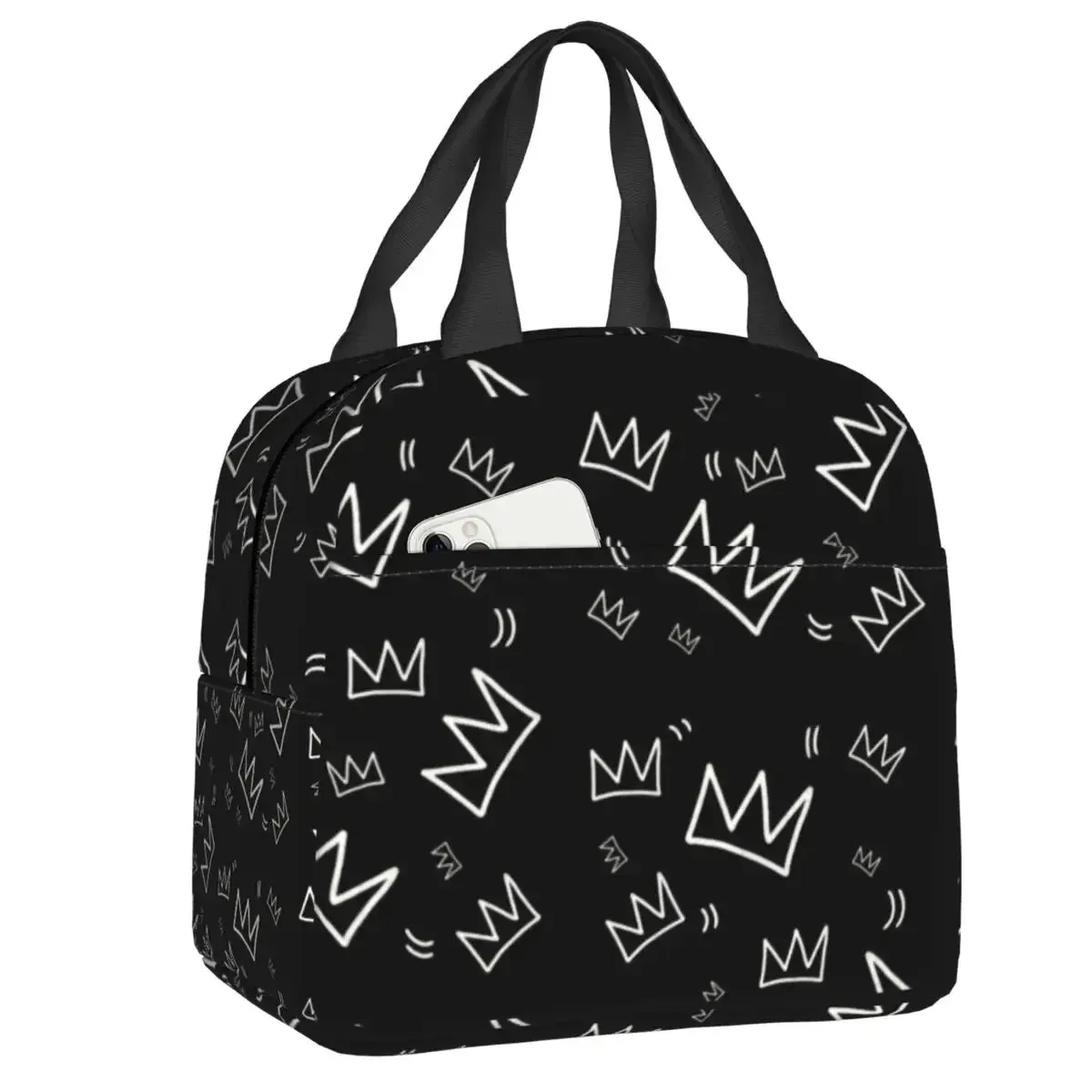 King Alphonso Lunch Box for Women Waterproof Basquiats Graffiti Thermal Cooler Food Insulated Lunch Bag School Children Student
