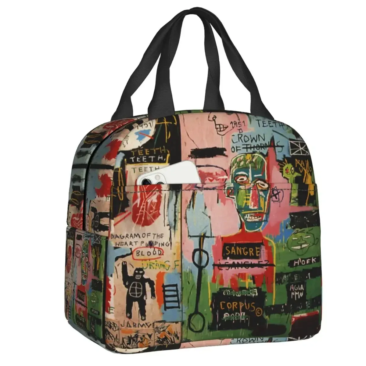King Alphonso Lunch Box for Women Waterproof Basquiats Graffiti Thermal Cooler Food Insulated Lunch Bag School Children Student