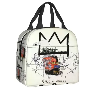 King Alphonso Lunch Box for Women Waterproof Basquiats Graffiti Thermal Cooler Food Insulated Lunch Bag School Children Student