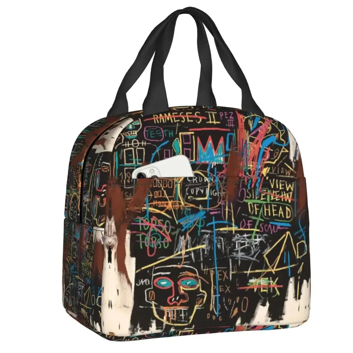 King Alphonso Lunch Box for Women Waterproof Basquiats Graffiti Thermal Cooler Food Insulated Lunch Bag School Children Student