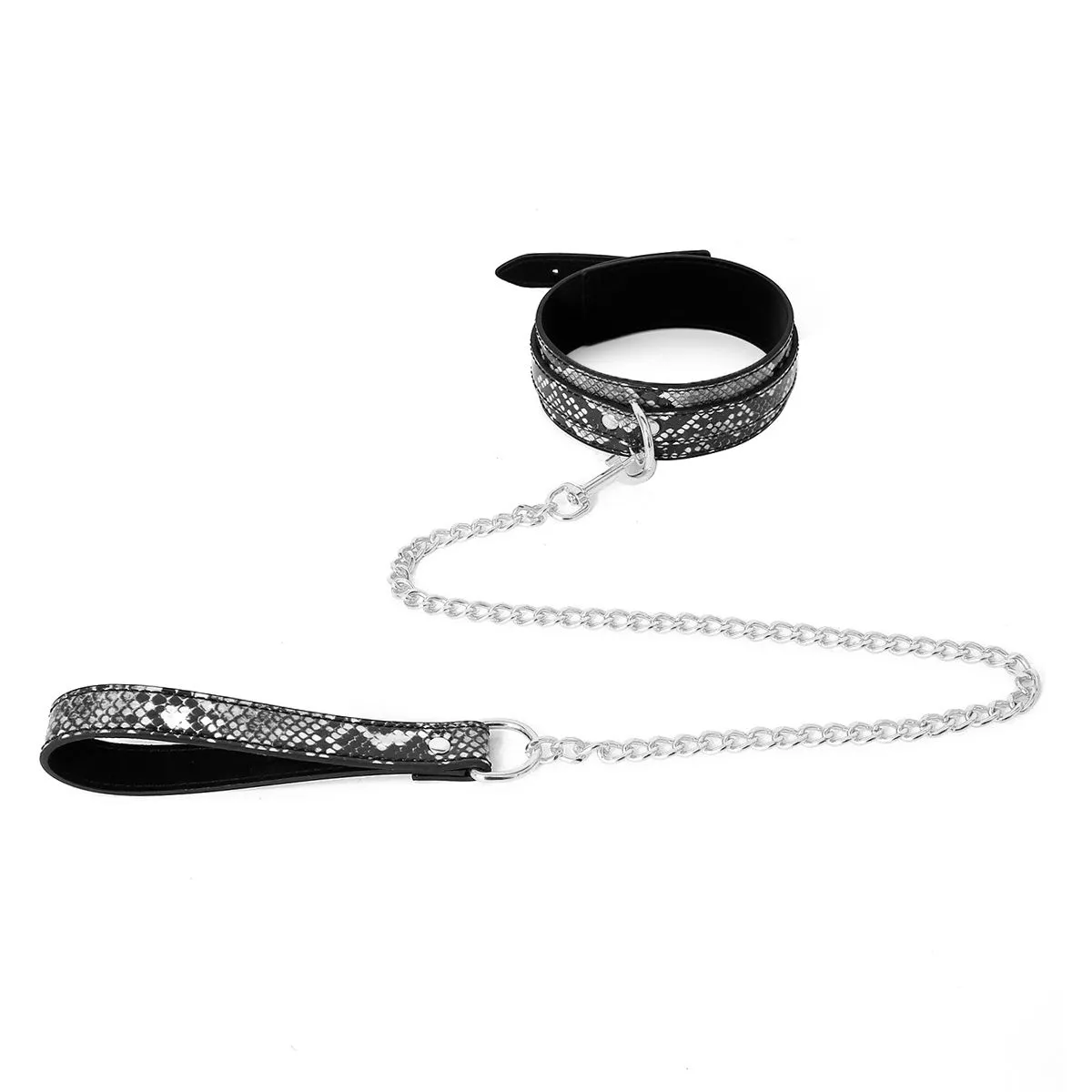 Kiotos Leather - Collar En leiband Met Reptielenprint - Zwart/Zilver