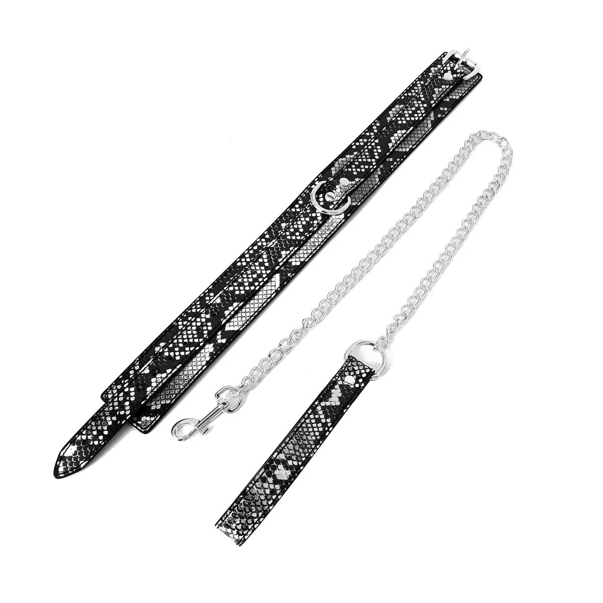 Kiotos Leather - Collar En leiband Met Reptielenprint - Zwart/Zilver