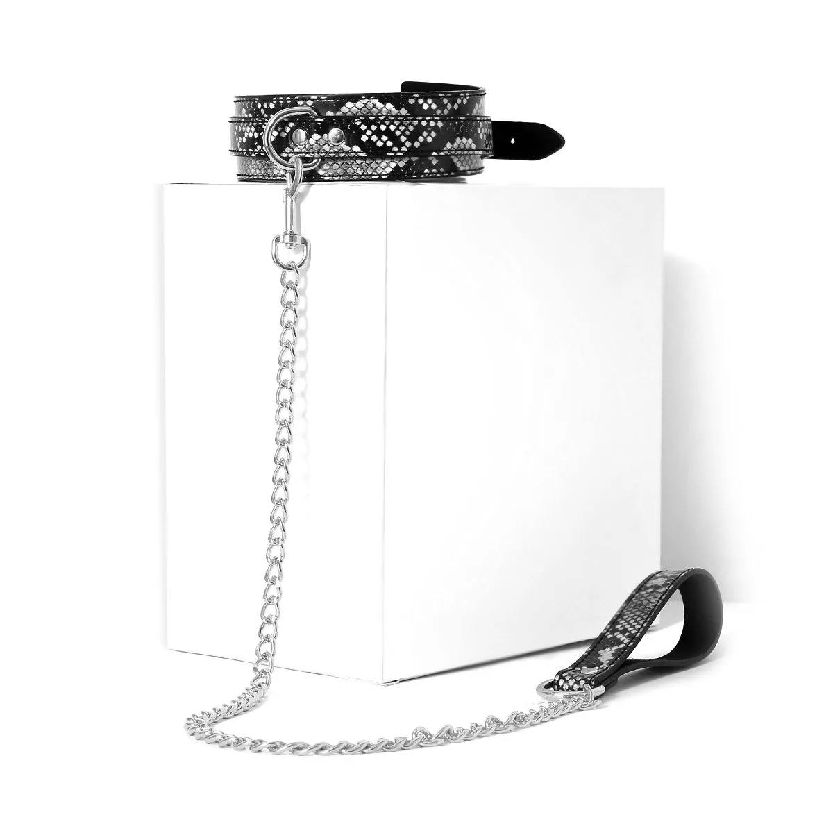 Kiotos Leather - Collar En leiband Met Reptielenprint - Zwart/Zilver