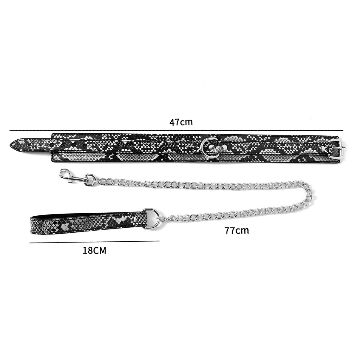Kiotos Leather - Collar En leiband Met Reptielenprint - Zwart/Zilver