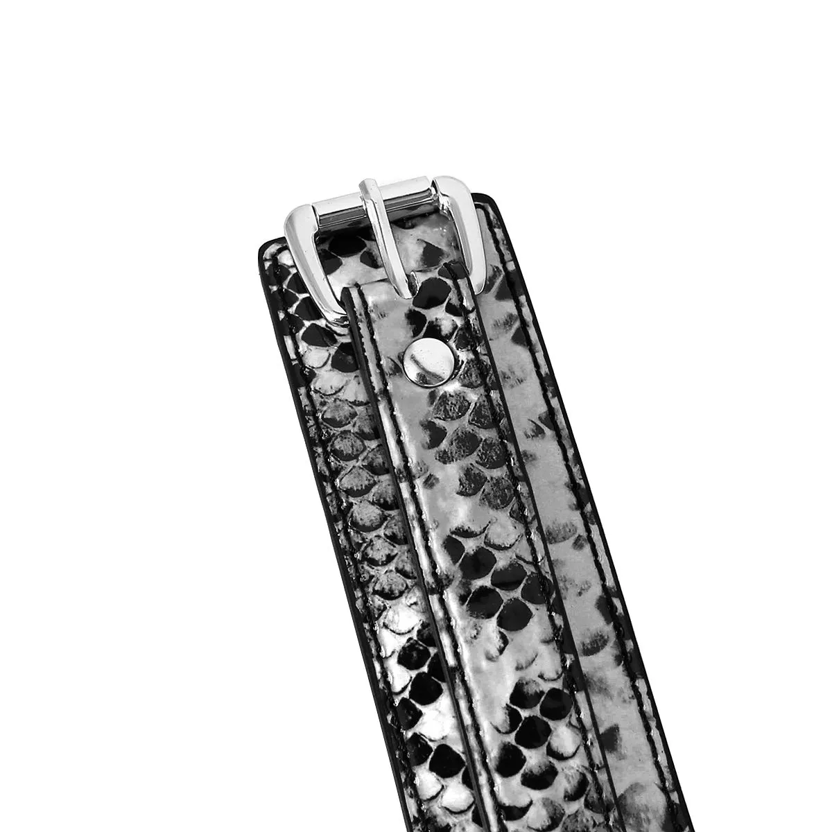 Kiotos Leather - Collar En leiband Met Reptielenprint - Zwart/Zilver