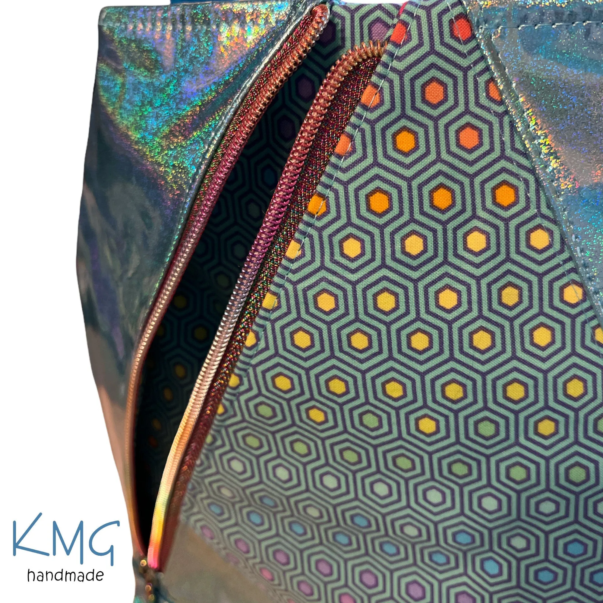 KMGhandmade Original Compass Crossbody Bag - Aqua Sparkle & Hexy