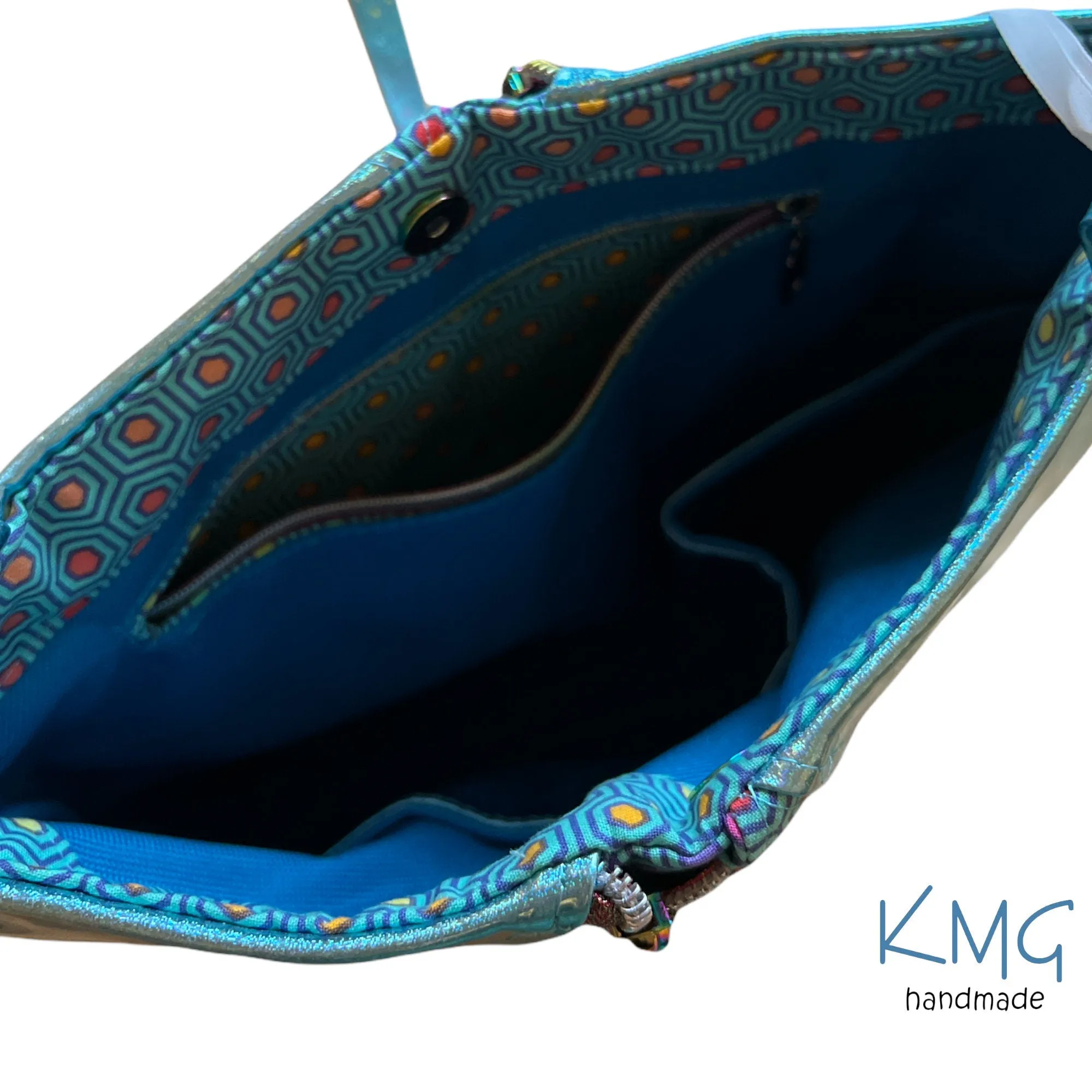 KMGhandmade Original Compass Crossbody Bag - Aqua Sparkle & Hexy