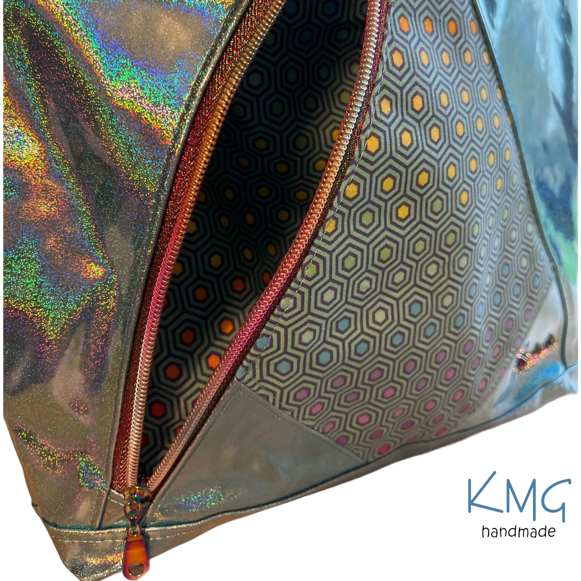 KMGhandmade Original Compass Crossbody Bag - Aqua Sparkle & Hexy