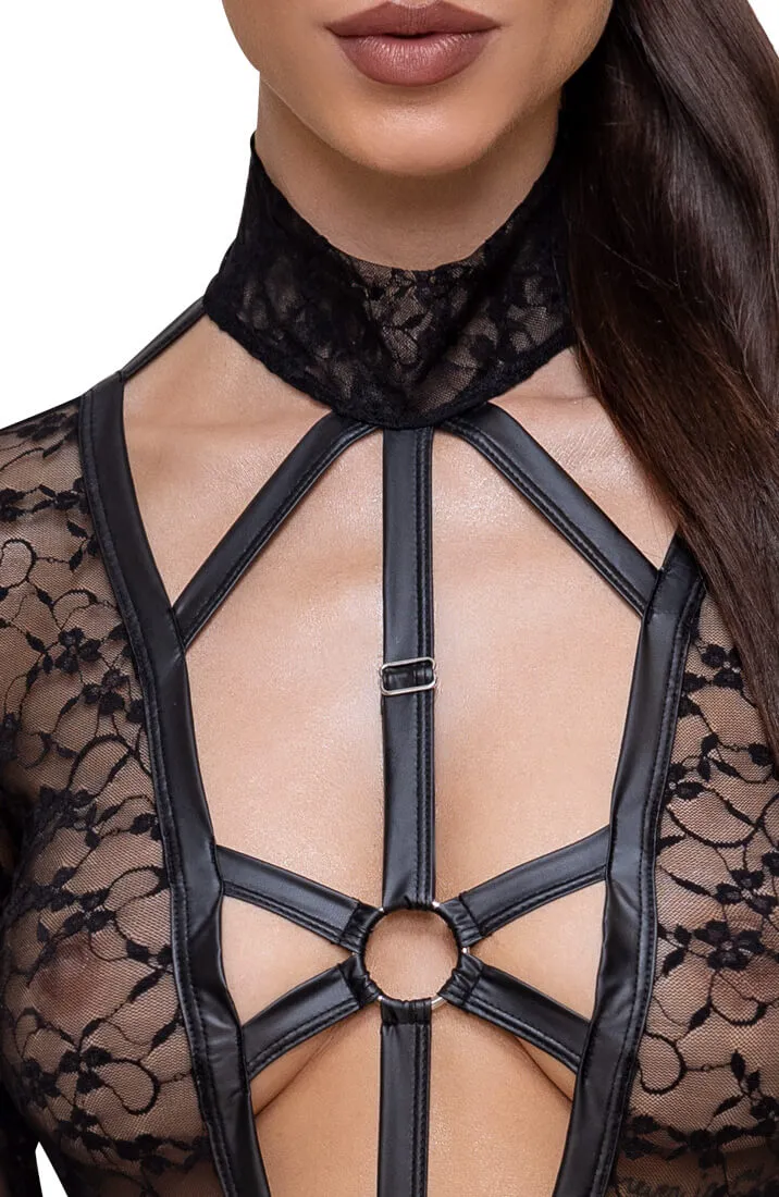 Lace bodysuit with harness look - Restricted Access