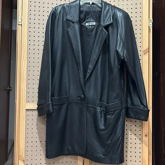 Ladies Tibor black leather coat