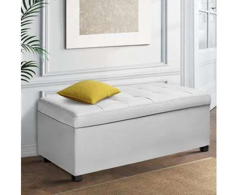 Large PU Leather Storage Ottoman - White