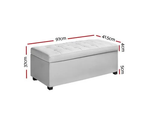 Large PU Leather Storage Ottoman - White