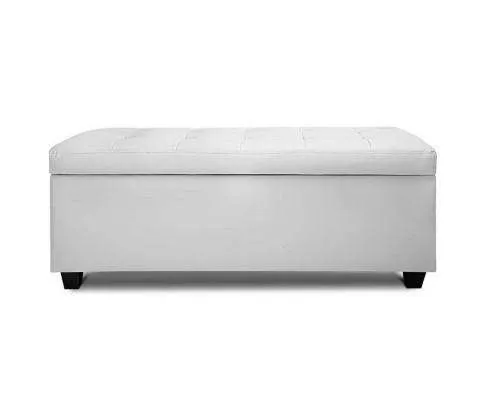 Large PU Leather Storage Ottoman - White